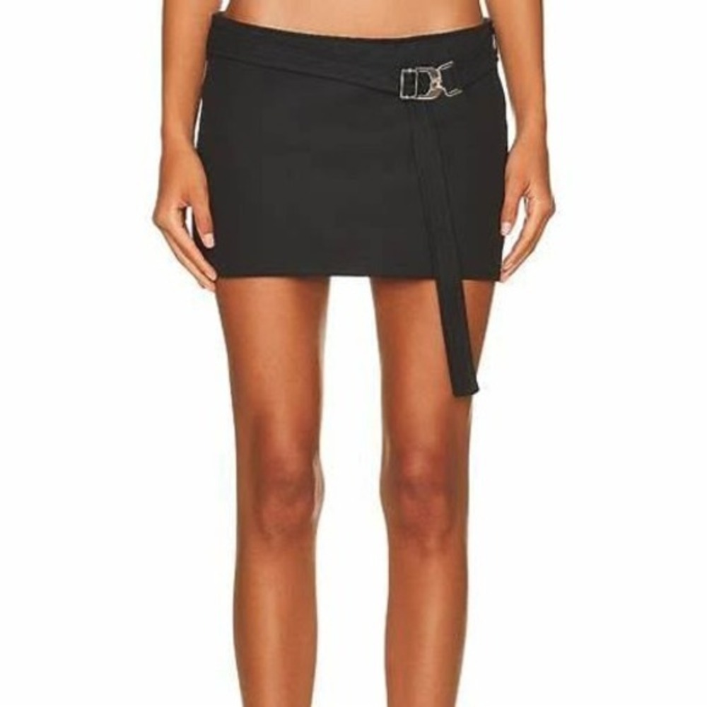 EB Denim Wrap Micro Mini Skirt Black XL Buckle Belt Made USA NWT 100% Cotton 90s - Picture 2 of 8